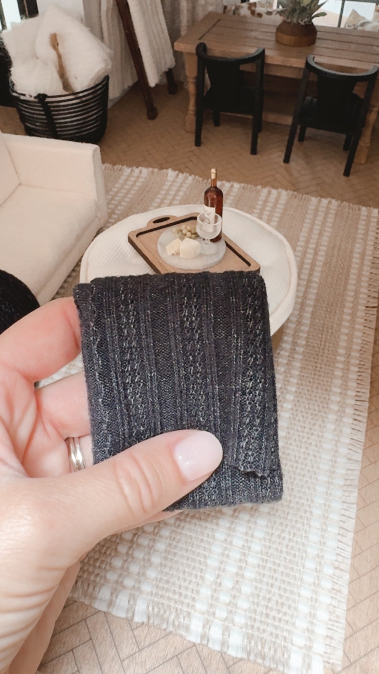 Dark Navy Ribbed Knit Blanket