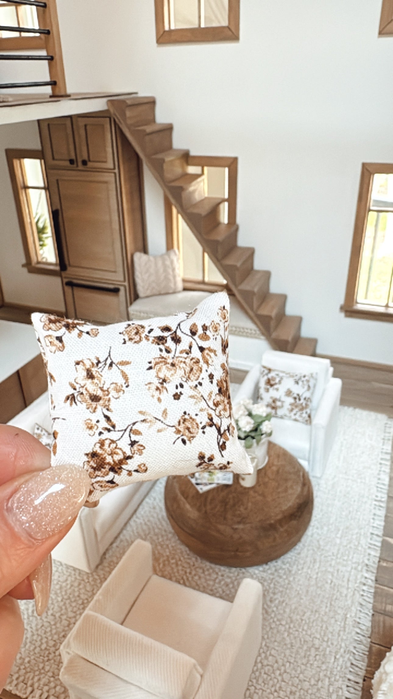 Brown & Ivory Floral Pillow