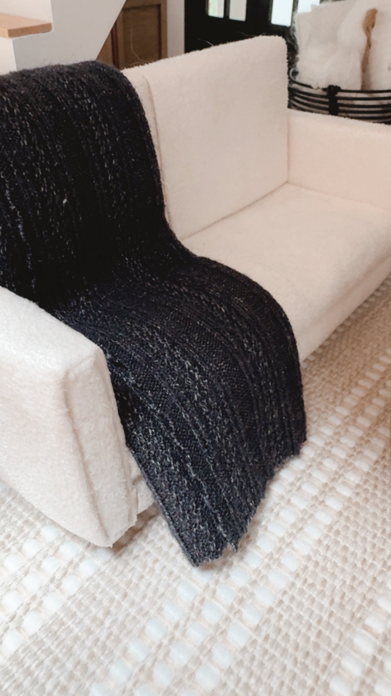 Dark Navy Ribbed Knit Blanket
