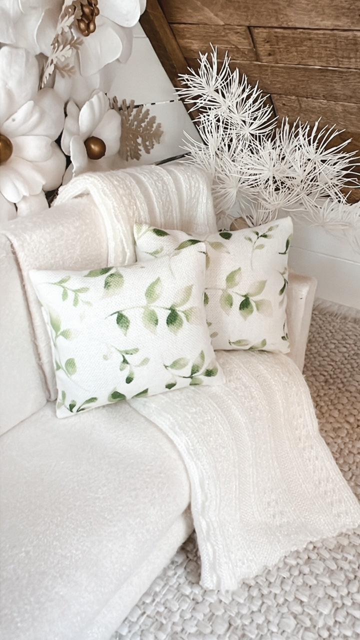 White & Green Leaf Pillow