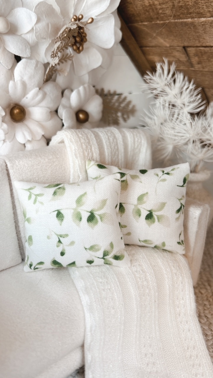 White & Green Leaf Pillow