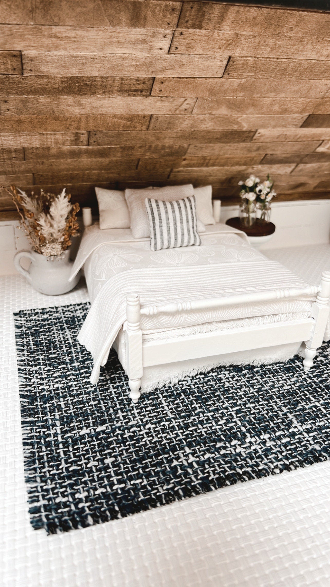 Navy and White Woven Area Rug