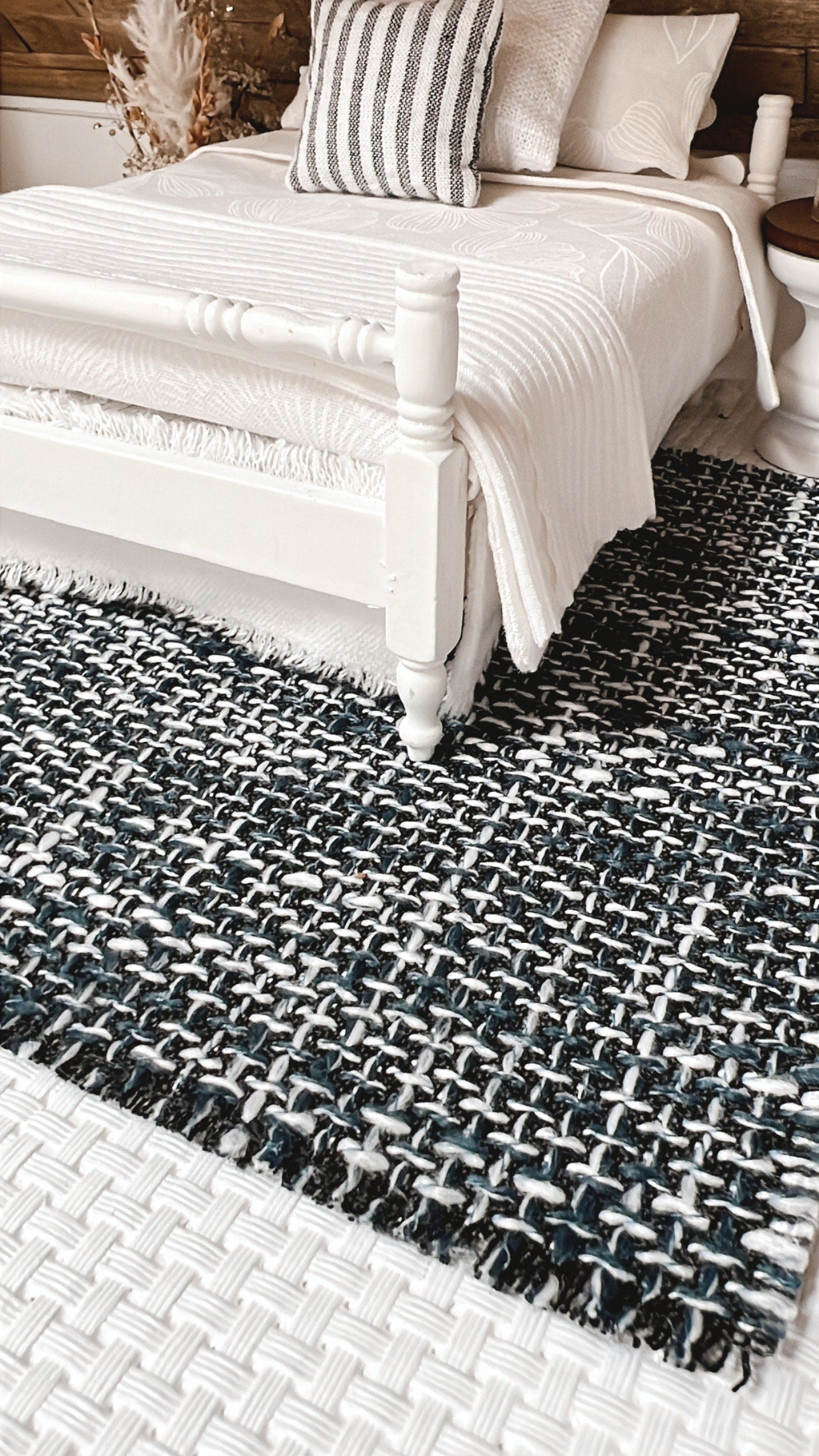 Navy and White Woven Area Rug