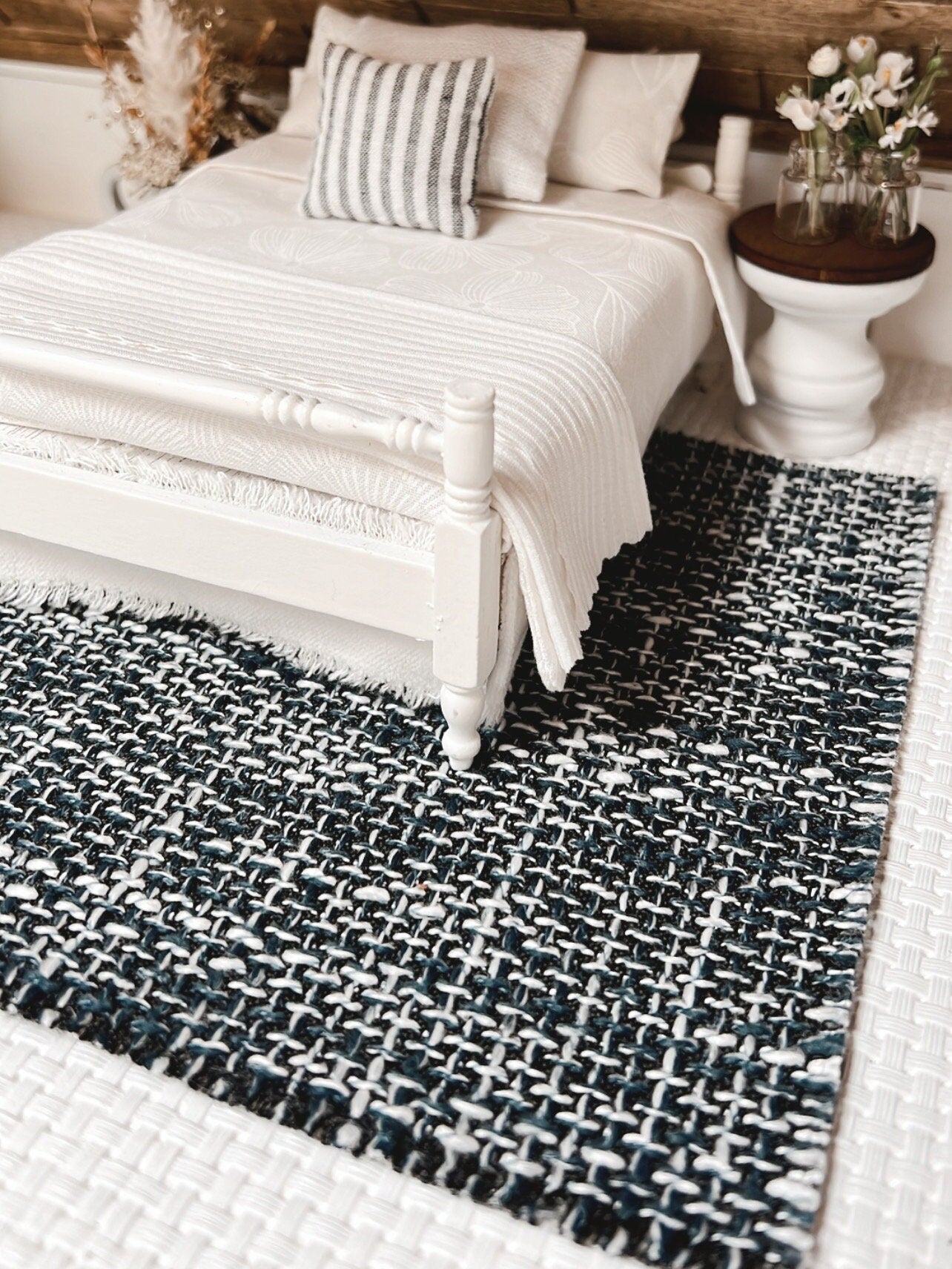 Navy and White Woven Area Rug