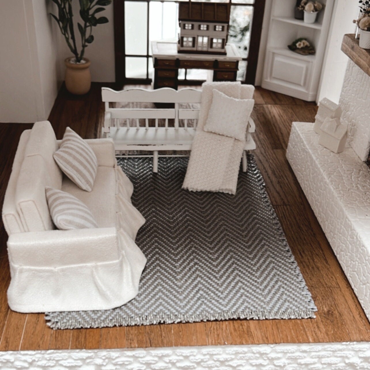 Greyish Blue Chevron Area Rug